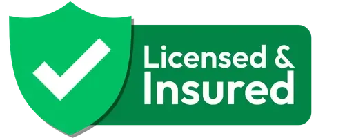 A green shield with a checkmark and "Licensed & Insured" text for an electrician Wellington.